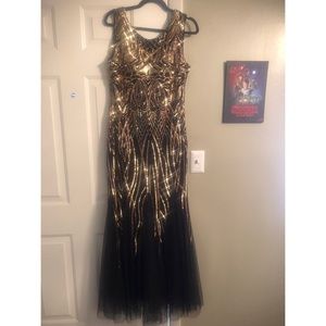 Black and Gold Floor length Dress